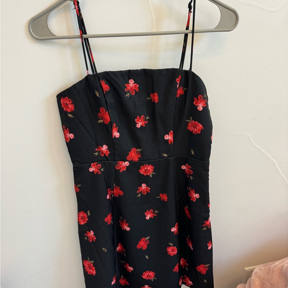 short black red rose dress